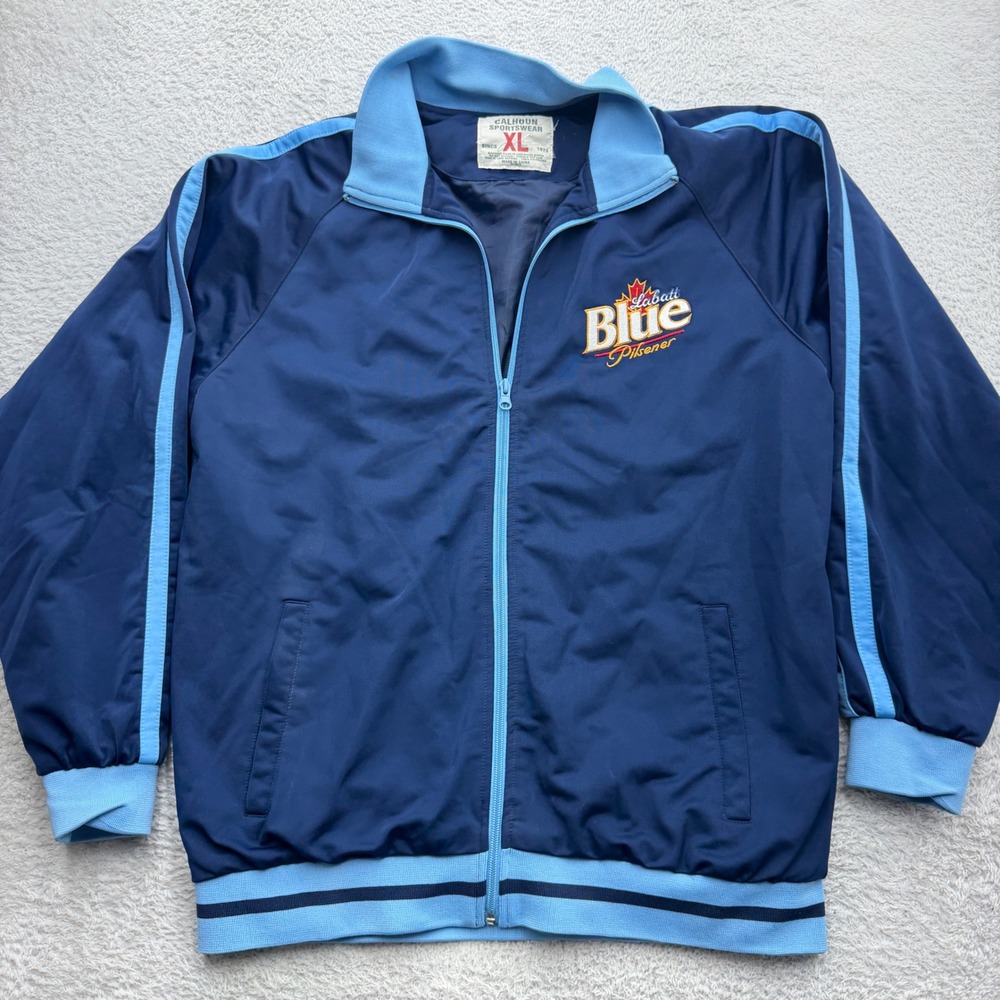 Calhoun Sportswear Mens XL Labatt Blue Pilsner Track Jacket Navy Blue Full Zip